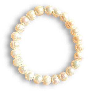 Genuine Baroque Pearl White Beaded Stretchy Bracelet